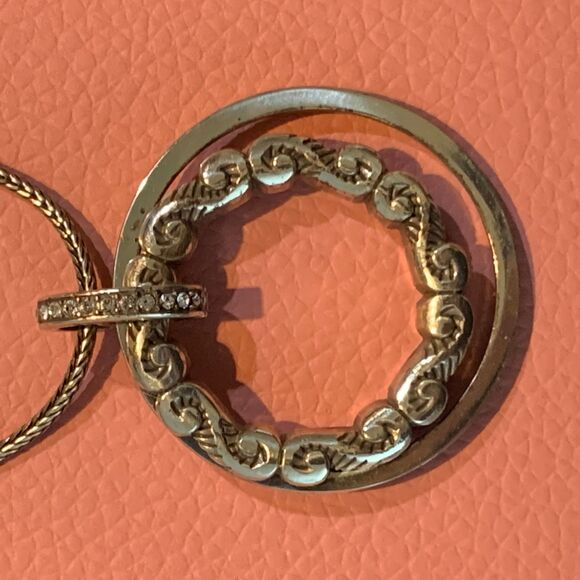 Brighton FONTAINE SPIN Crystal Silver Double Circle Pendant Necklace - Picture 3 of 6